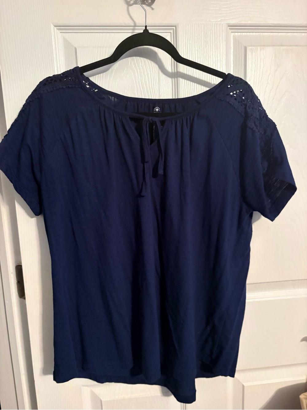 St. John's Bay Navy Blue Lace-Shoulder Tie Top